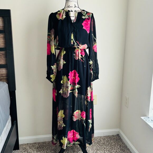 The Kooples Floral Voile Maxi Dress - Black Size 1/ US Small “defects:" - Picture 8 of 12
